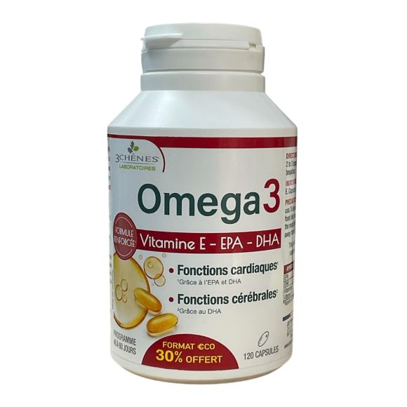 Omega 3 Les 3 Chênes - pot de 120 capsules offre spéciale 30% offert
