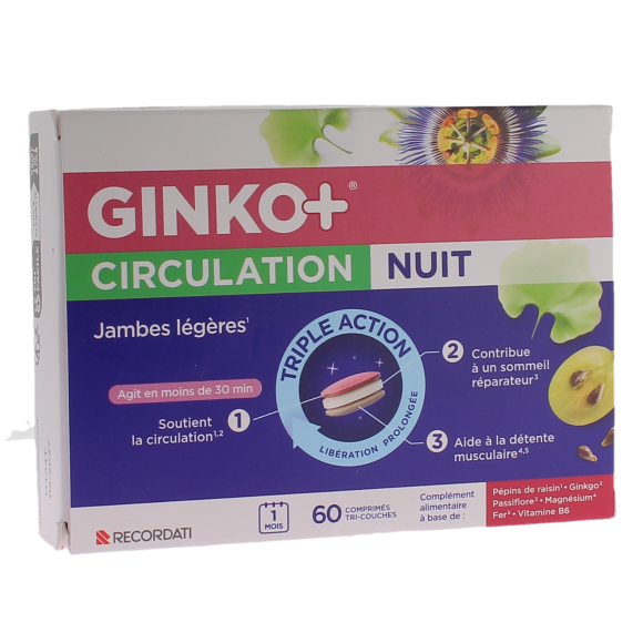 Ginko+ circulation nuit jambes légères triple action Bouchara - boite de 60 comprimés