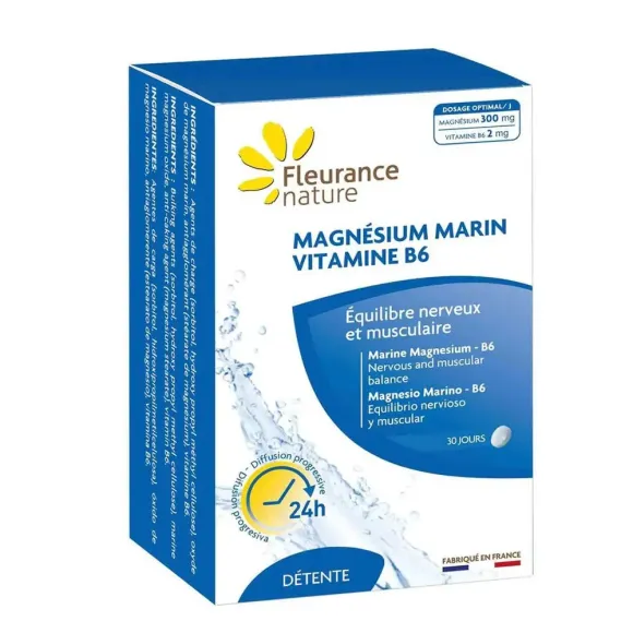 Magnésium marin vitamine B6 détente Fleurance Nature - boite de 60 comprimés 