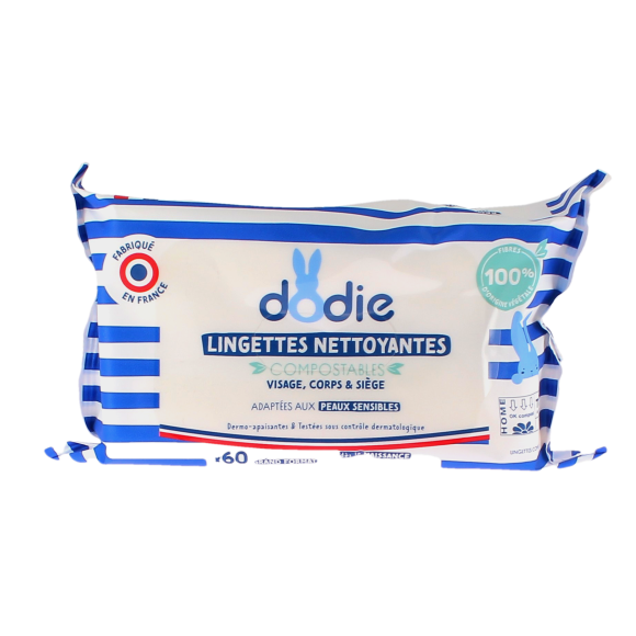Lingettes nettoyantes fibres d'origine naturelle Dodie - sachet de 70 lingettes