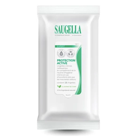Lingettes intimes nettoyantes Expert Protection Active Saugella - paquet de 15 lingettes