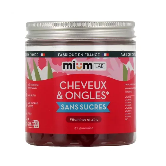 Cheveux et ongles sans sucres Mium Lab - pot de 42 gummies