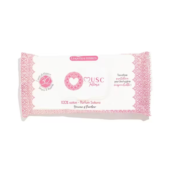 Lingettes intimes naturelles parfum sakura Musc Intime - paquet de 30 lingettes