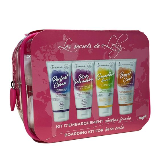 Trousse de voyage cheveux frisés Les Secrets de Loly - trousse de 4 produits