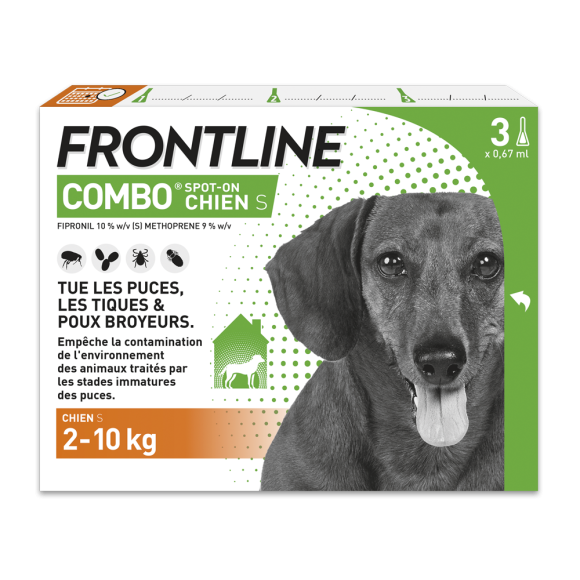 Spot-on Combo chien 2-10 kg Frontline - 3 pipettes de 0,67ml