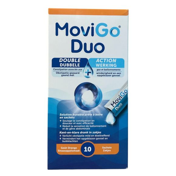 MoviGo Duo constipation et ballonnements goût orange Norgine - boite de 10 sachets