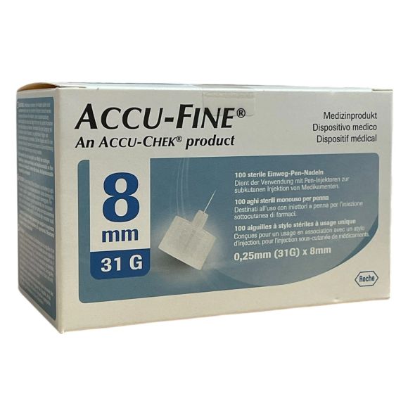 Accu-Fine aiguilles à stylo stériles à usage unique 8mm 31G Accu-Chek - boite de 100 aiguilles
