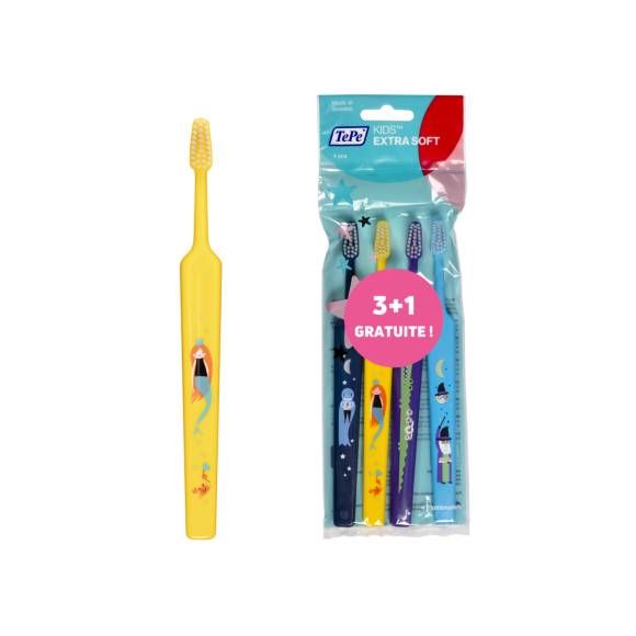 Brosses à dents kids extra-souples TePe - lot de 4 brosses à dents