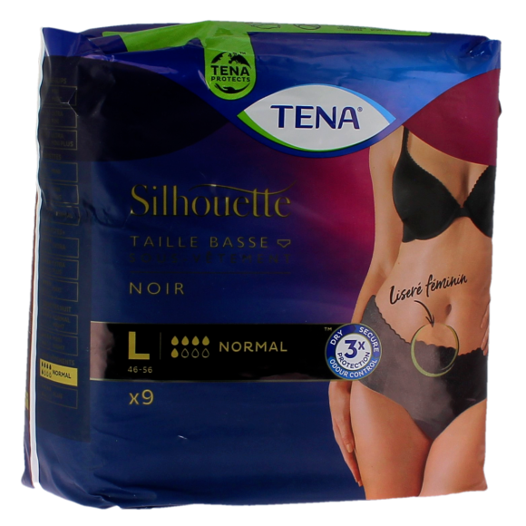 Lady silhouette plus slip taille haute noir taille M Tena - paquet de 9 protections
