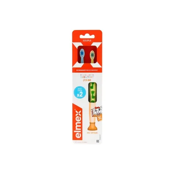 Brosse à dents souple débutant 0-3 ans Elmex - lot de 2 brosses à dents
