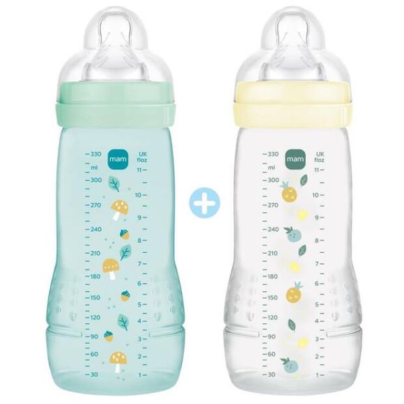 Biberons Easy Active coloris Ice et Pearl dès 6 mois Mam - lot de 2 biberons de 330ml