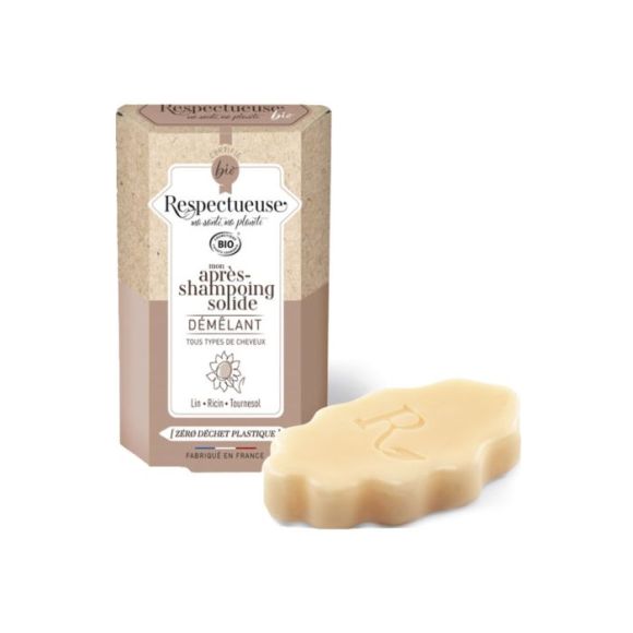 Après-shampooing solide démêlant bio Respectueuse - pain de 40g