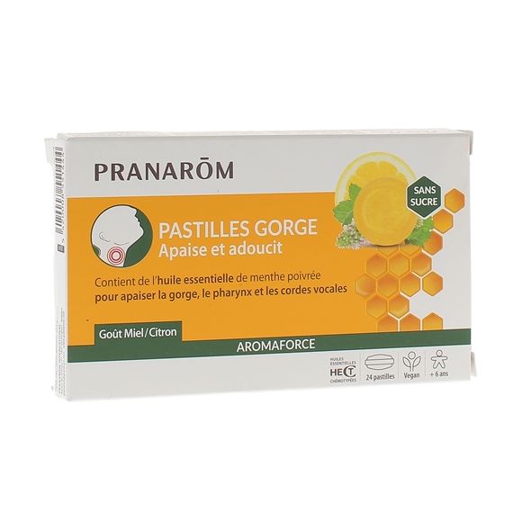 Aromaforce Pastille gorge goût miel-citron Pranarom - boîte de 24 pastilles