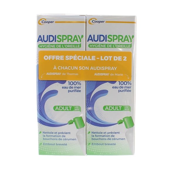 Audispray adultes hygiène de l'oreille - lot de 2 sprays auriculaires de 50 ml