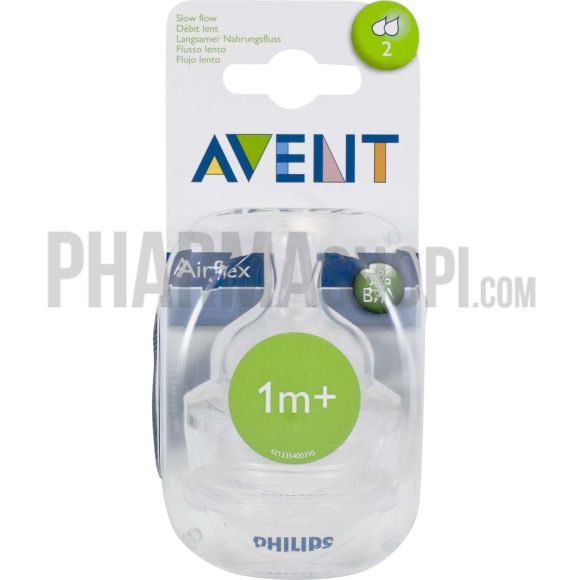 Tétine airflex 2 trous débit lent 1 moi+ Avent - 2 tétines