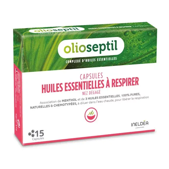Capsules d'huiles essentielles à respirer nez dégagé Olioseptil - boite de 15 capsules