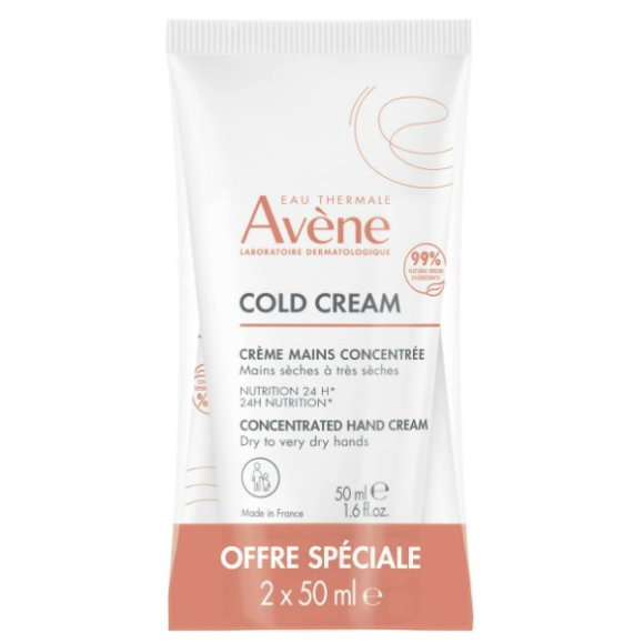 Crème mains concentrée cold cream Avène - lot de 2 tubes de 50 ml