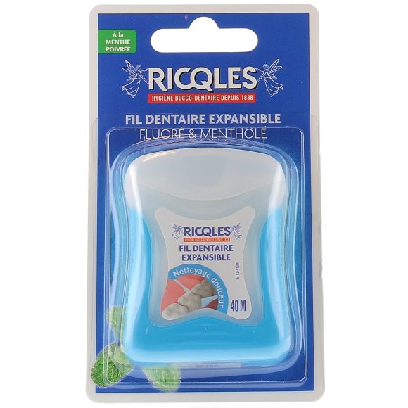 Fil dentaire expansible fluoré & mentholé Ricqles - 40 mètres