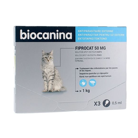 Fiprocat 50 mg Solution spot-on chats Biocanina - 3 pipettes de 0,5 ml