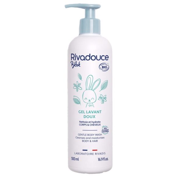 Gel doux lavant bébé bio Rivadouce - flacon-pompe de 500 ml