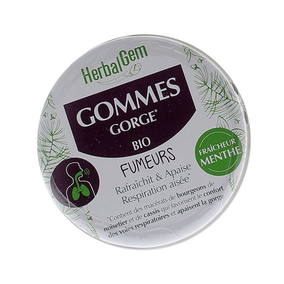 Gommes gorge bio fumeurs HerbalGem - boîte de 45g