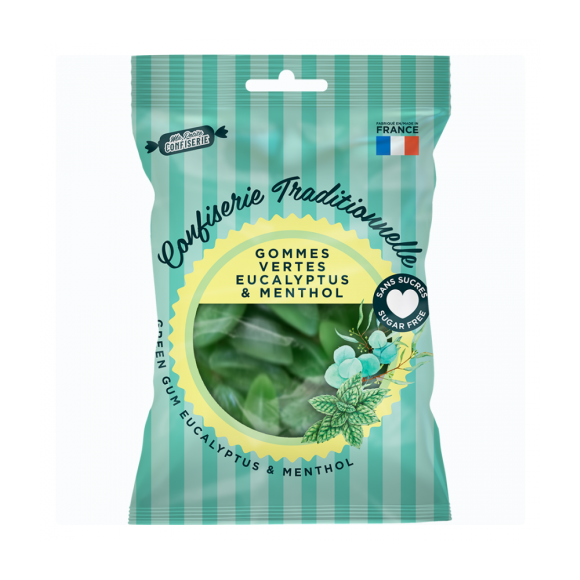 Gommes vertes eucalyptus menthol sans sucres Ma petite confiserie - sachet de 100g