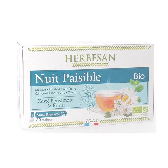Infusion nuit paisible BIO saveur bergamote Herbesan - boîte de 20 sachets