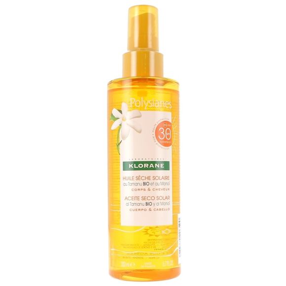 Huile sèche solaire corps et cheveux polysianes spf 30 Klorane - spray de 200 ml