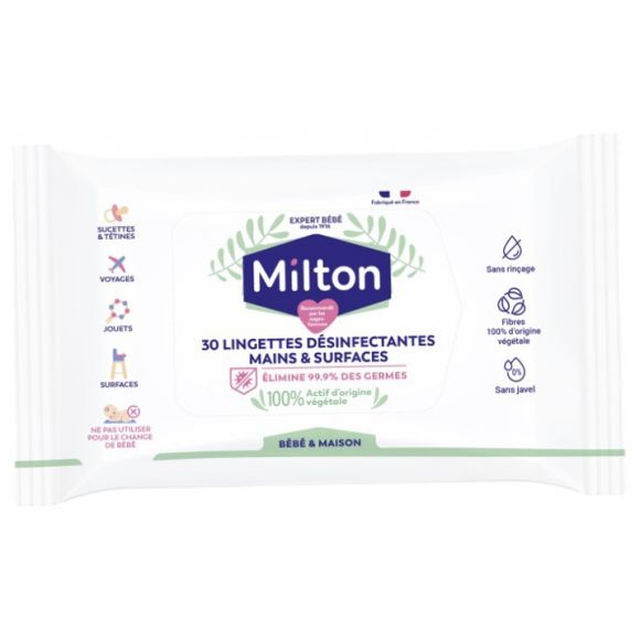 Lingettes désinfectantes de surfaces Milton - paquet de 30 lingettes