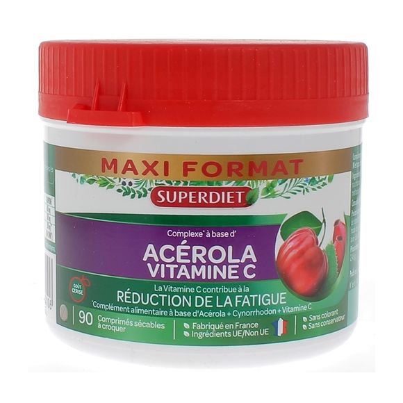 Maxi pot Acérola vitamine C Super Diet - 90 comprimés sécables à croquer