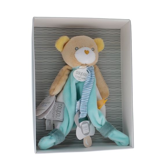 Mini doudou ours attache sucette Doudou et compagnie - boîte avec doudou de 15 cm