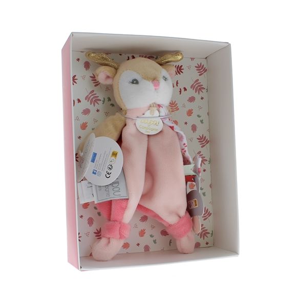 Mini doudou renne attache sucette Doudou et compagnie - boîte avec doudou de 15 cm
