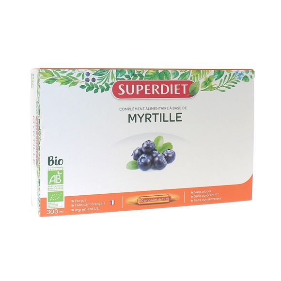 Myrtille bio Super Diet - boîte de 20 ampoules de 15 ml