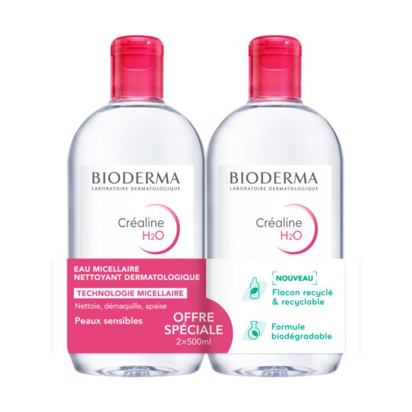Eau micellaire Offre Créaline H2O Bioderma - lot de 2 flacons de 500 ml
