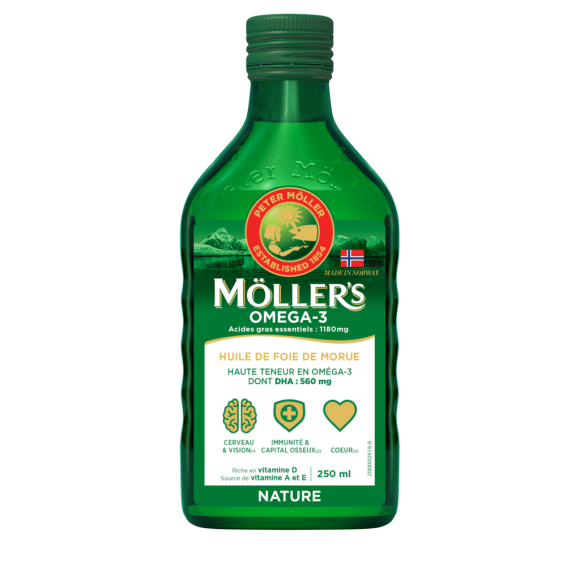 Oméga-3 huile de foie de morue sans arome Möller's - flacon de 250ml