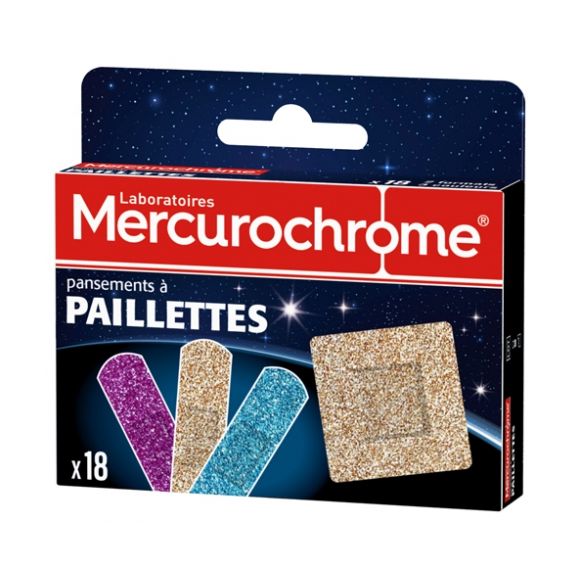Pansements à paillettes Mercurochrome - boîte de 18 pansements
