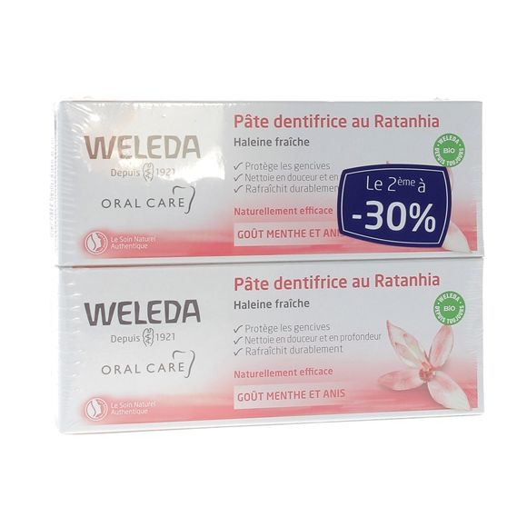 Pâte dentifrice au ratanhia Weleda - lot de 2 tubes de 75 ml