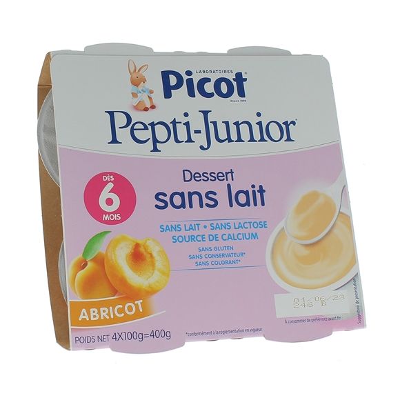 Pepti-junior dessert sans lait goût abricot Picot - 4 pots de 100g