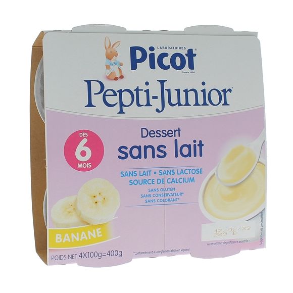 Pepti-junior dessert sans lait goût banane Picot - 4 pots de 100g