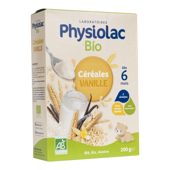 Physiolac bio céréales vanille dès 6 mois Gilbert - boite de 200 g
