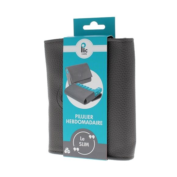 Pilulier hebdomadaire Slim simili cuir Plic Care - un pilulier