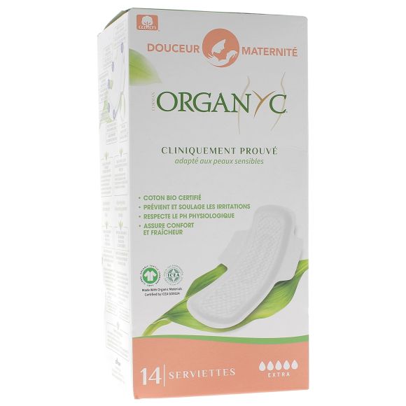 Serviettes douceur maternité Organyc - boîte de 14 serviettes