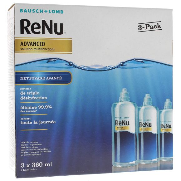 ReNu Advanced Solution lentilles multifonctions Bausch Lomb - lot de 3 flacons de 360 ml