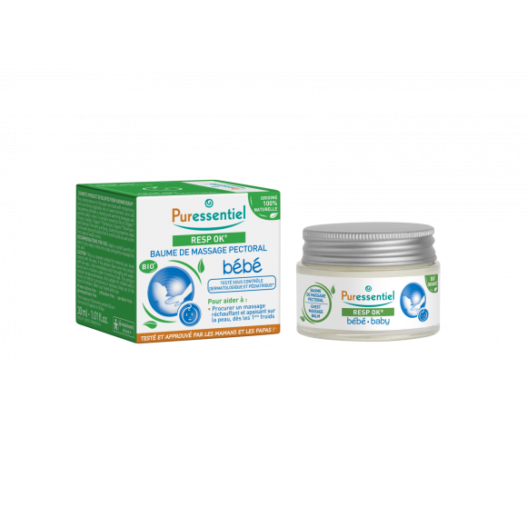 Resp Ok Baume de massage pectoral bébé bio Puressentiel - pot de 30 ml