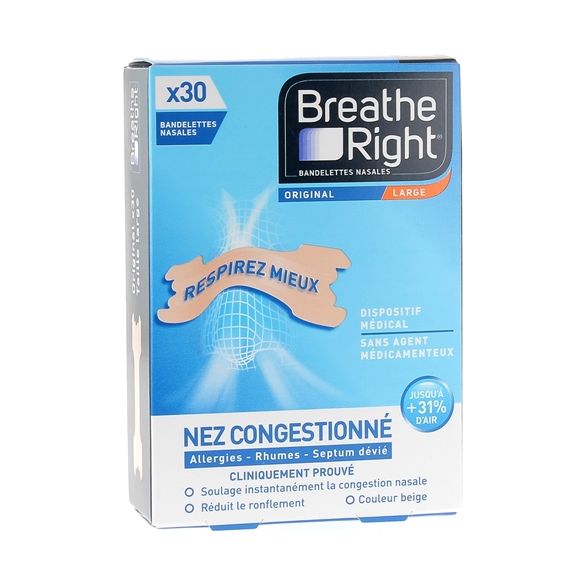 Bandelettes nasales Original Breathe Right - boîte de 30 bandelettes