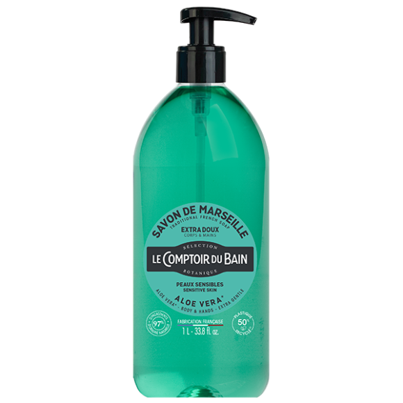 Savon de Marseille liquide aloé vera Le Comptoir du Bain - flacon-pompe de 1 L