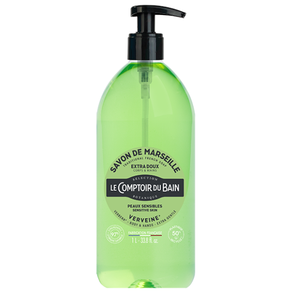Savon de marseille liquide verveine Le comptoir du Bain - flacon-pompe de 1 L