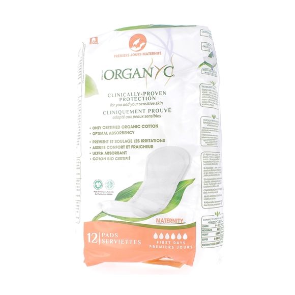 Serviettes premiers jours maternité Organyc - sachet de 12 serviettes