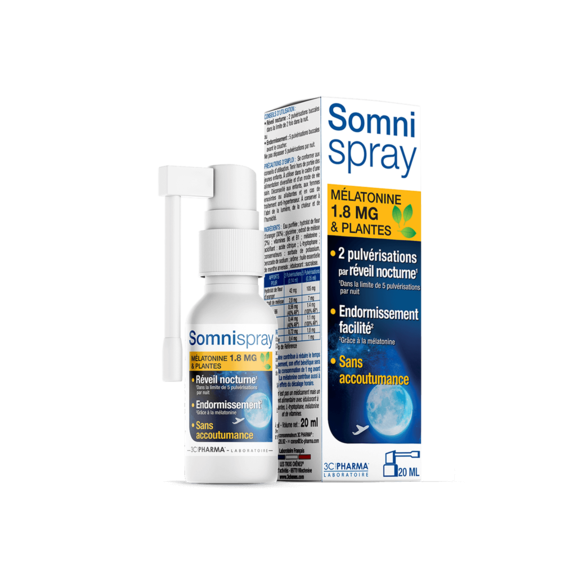Somnispray Mélatonine 1.8 mg et plantes 3C Pharma - spray de 20 ml
