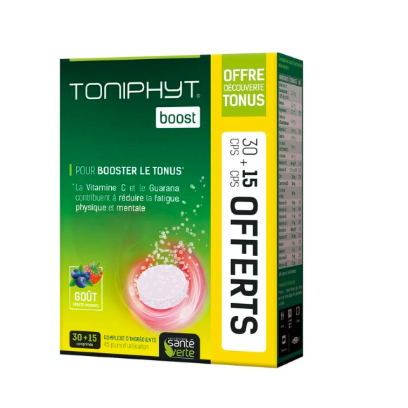 Toniphyt boost goût fruits rouges Santé verte - 30 comprimés effervescents + 15 gratuits